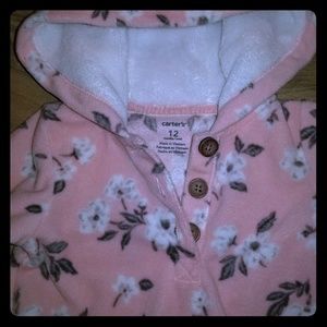 Carters pink floral bodysuit with hood, 12 months